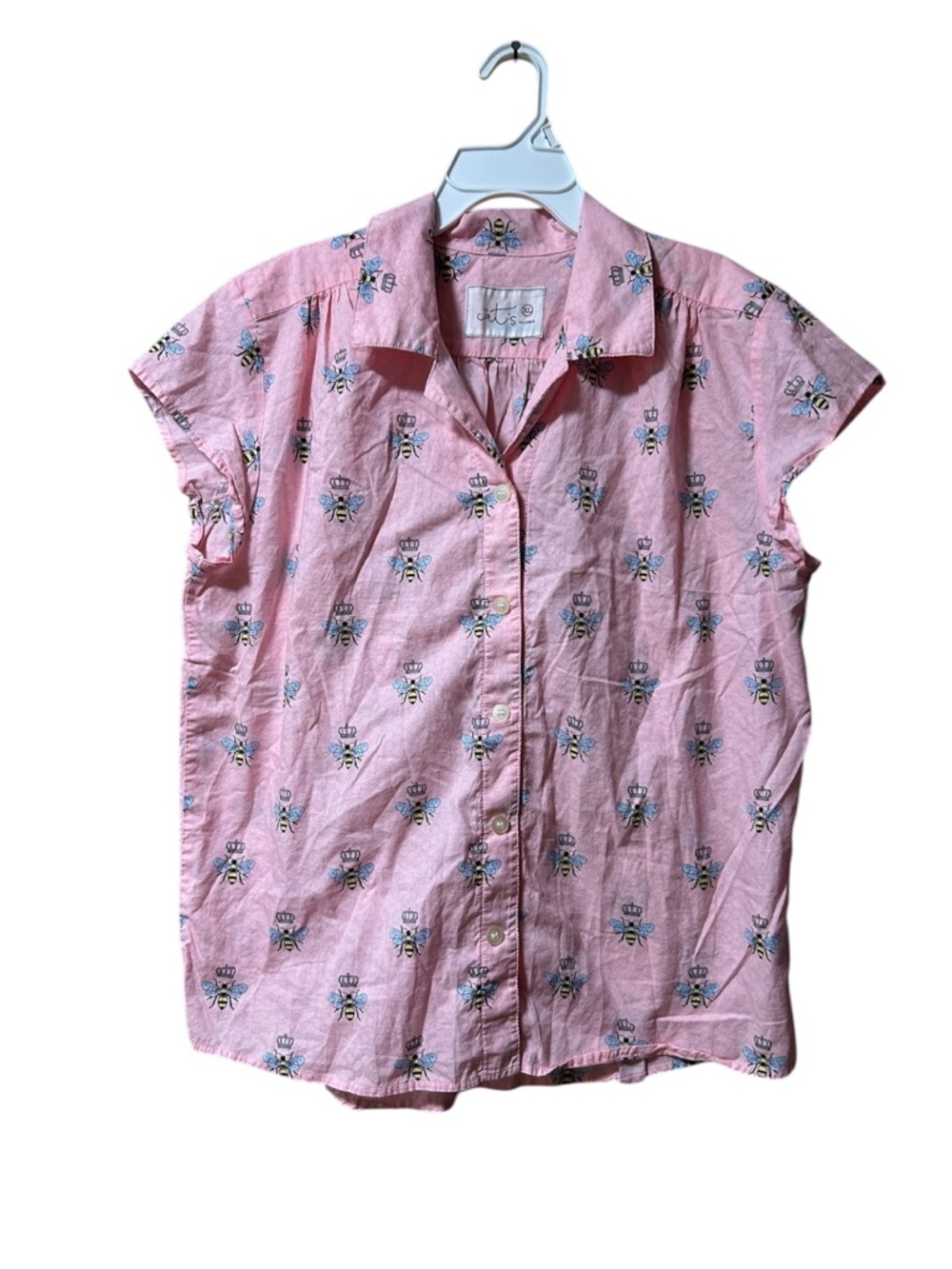 The Cats Pajamas Queen Bee Luxe Pima Cotton Pajama Top Size XL Pink Comfy Lounge